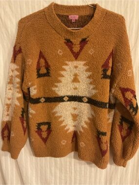 miami Cozy Rust Aztec Fuzzy Knit Sweater - Women's M.